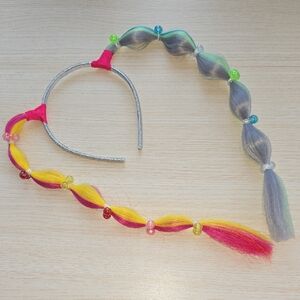 New Claire's Colorful Braided Bead Headband in Pink, Yellow & Gray